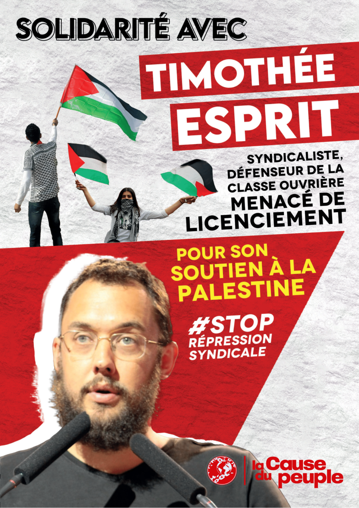 Timothée Esprit, syndicaliste de classe, menacé de licenciement pour son soutien à la Palestine !