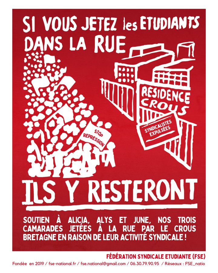 Stop à l’expulsion de syndicalistes étudiantes au CROUS Bretagne !